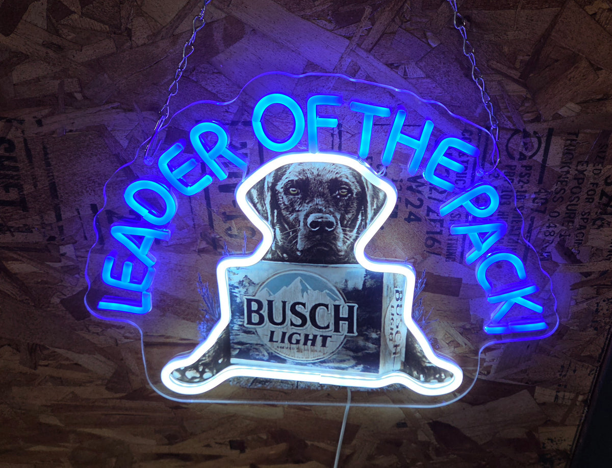 Busch Light Labrador Dog "Leader of the Pack!" Beer LED Lighted Advertising Sign