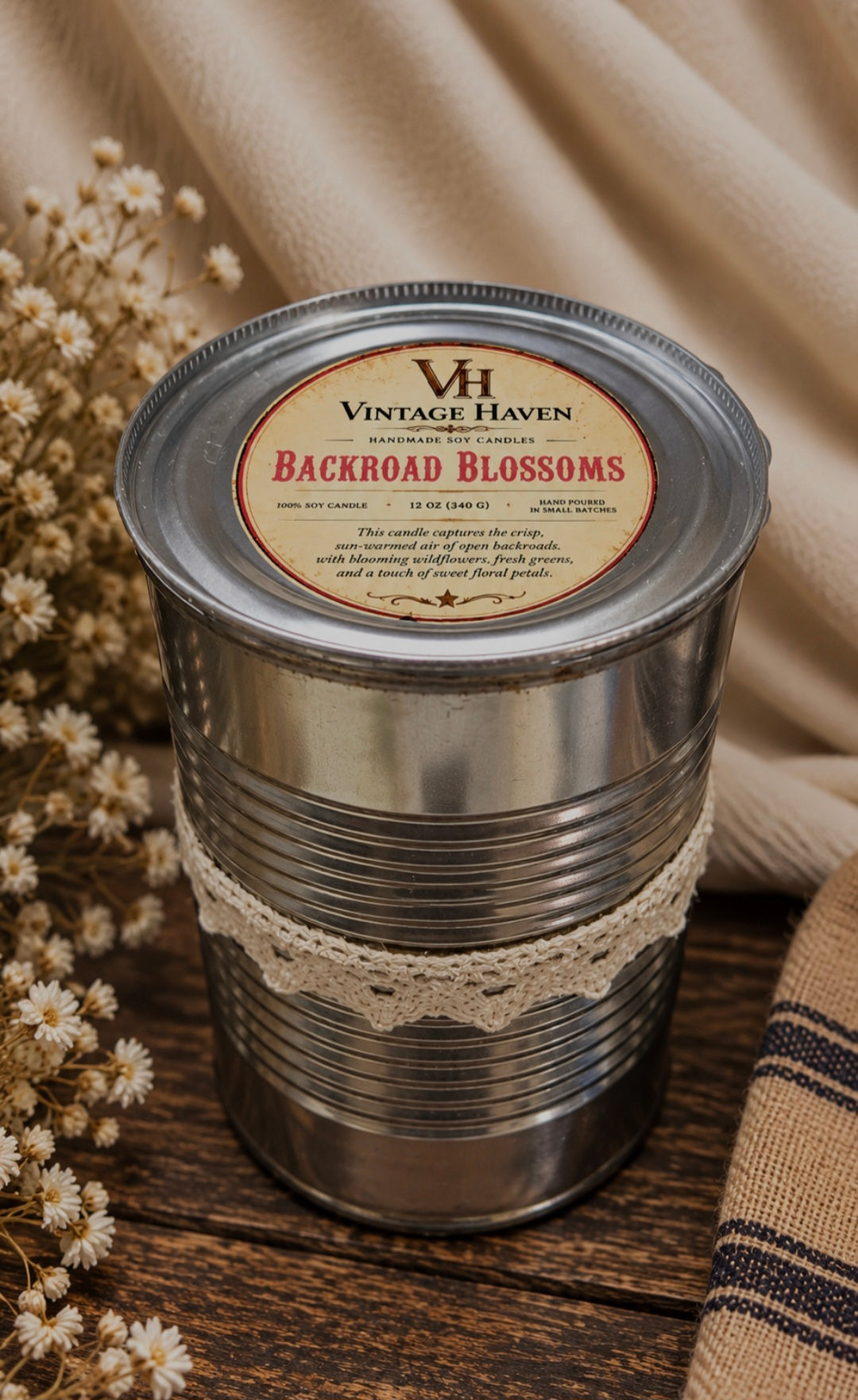 Vintage Haven Handmade 12oz Soy Wax Candles | Rustic Farmhouse Scent Collection