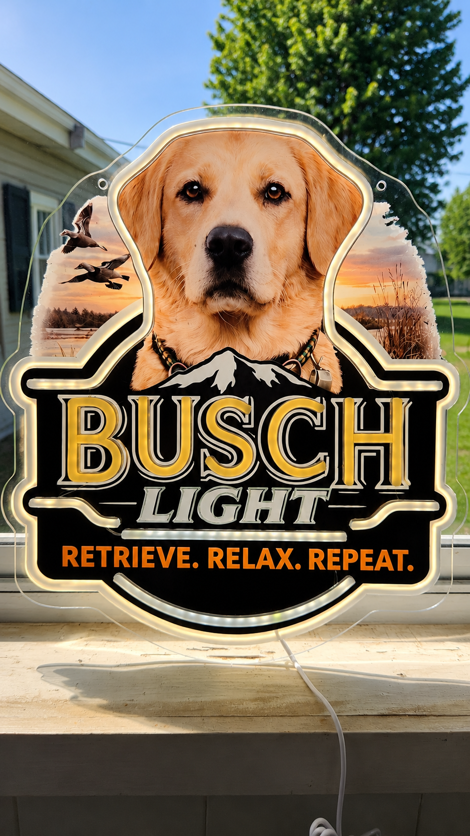 Busch Light "Retrieve. Relax. Repeat" Yellow Lab LED Lighted Beer Advertising Sign