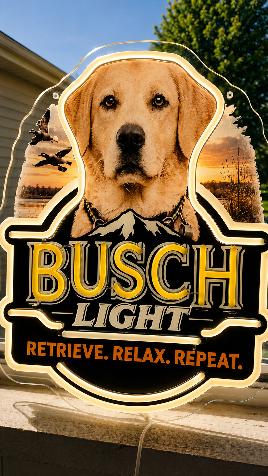 Busch Light "Retrieve. Relax. Repeat" Yellow Lab LED Lighted Beer Advertising Sign