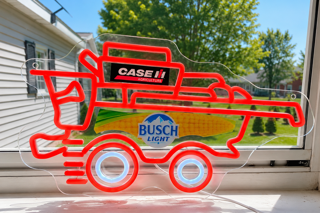 Busch Light Case IH Combine Harvester Beer LED Lighted Advertising Sign Tractor Sign Agriculture
