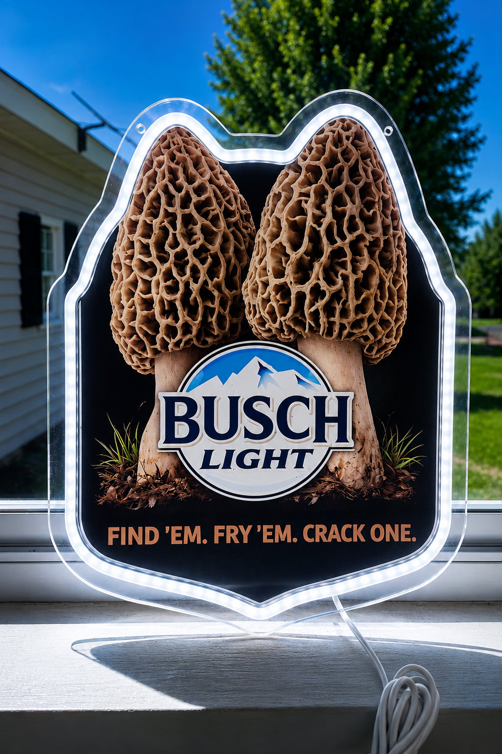 Busch Light "Find 'Em. Fry 'Em. Crack One" Morel Mushrooms LED Lighted Advertising Sign