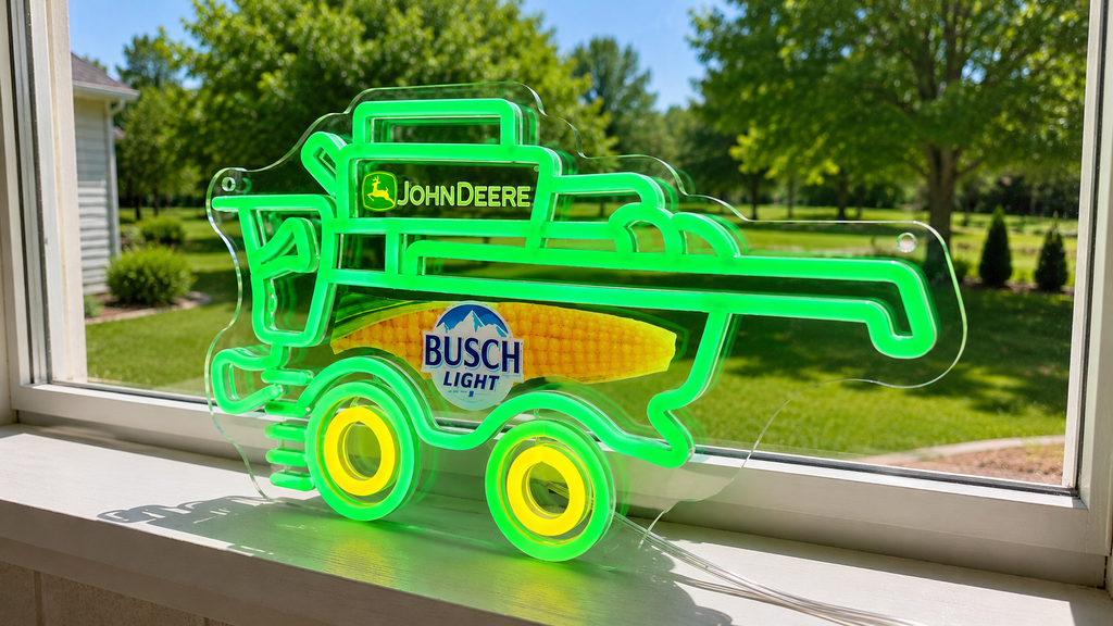 Busch Light - John Deere Combine Lighted Beer Advertising Sign Tractor Farm Corn