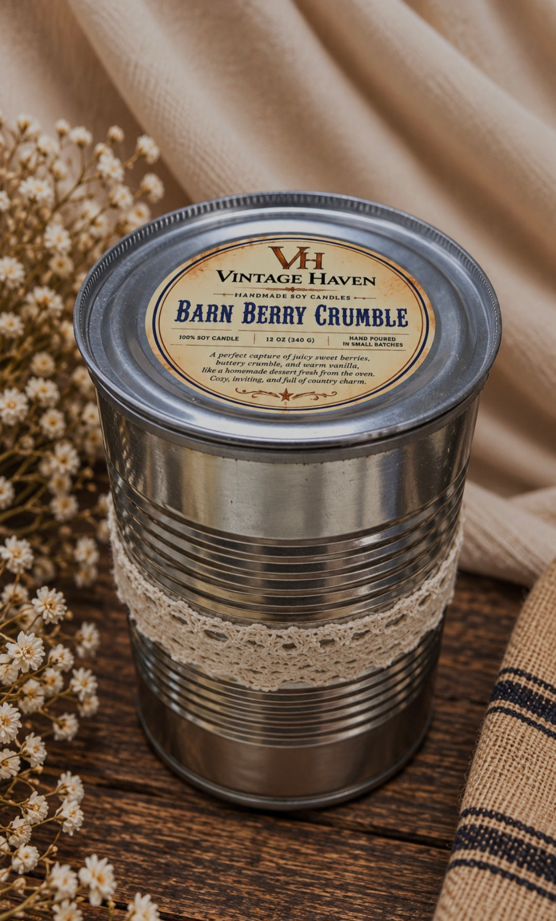 Vintage Haven Handmade 12oz Soy Wax Candles | Rustic Farmhouse Scent Collection