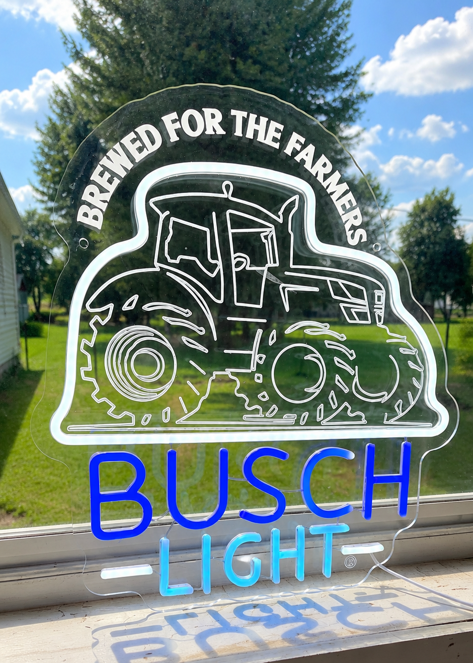 Busch Light "Brewed For The Farmers" Tractor Lighted Beer Advertising Sign