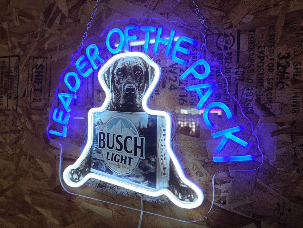Busch Light Labrador Dog "Leader of the Pack!" Beer LED Lighted Advertising Sign